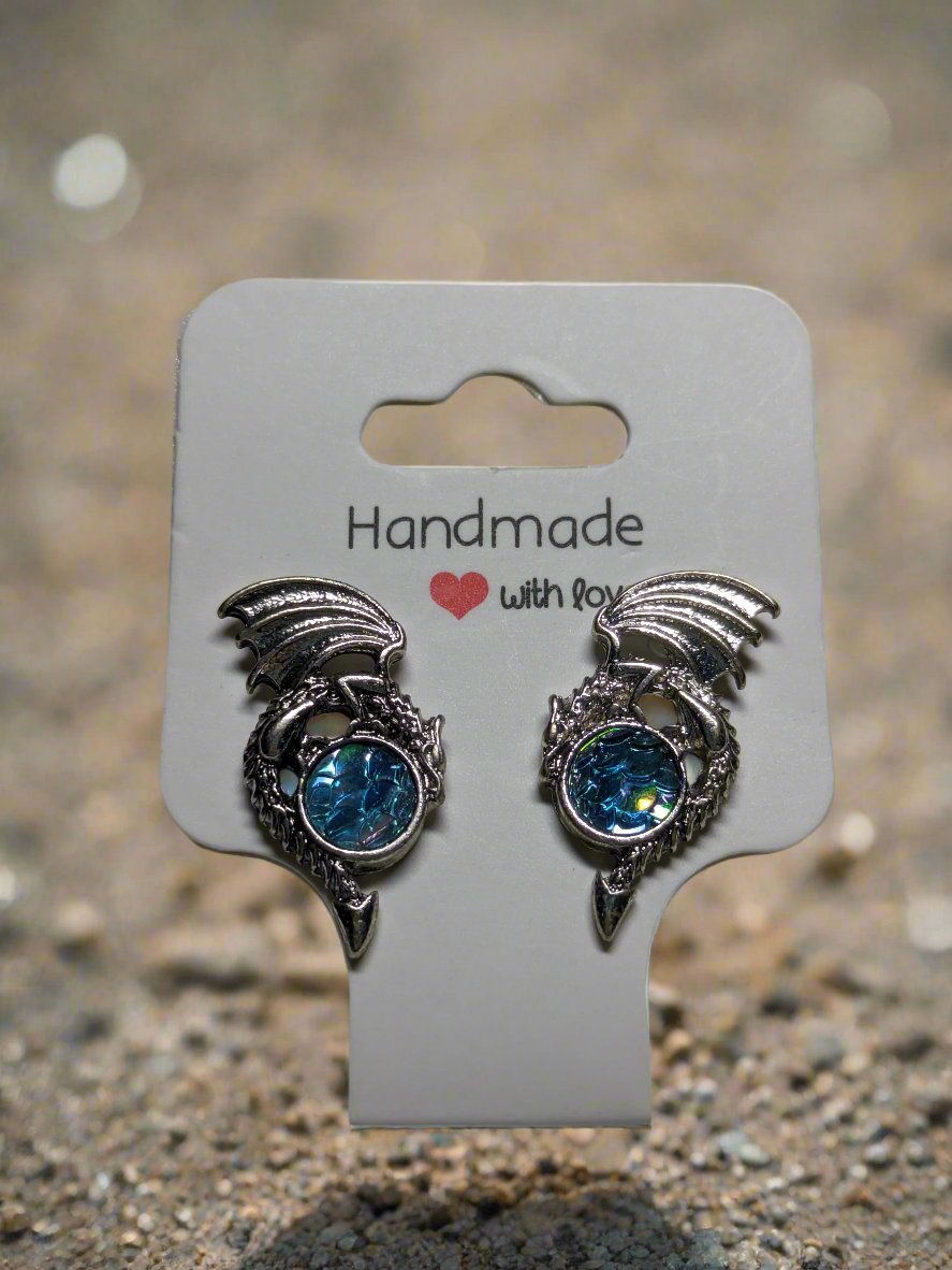 Dragon Baby Blue Gem Stud Earrings 💎