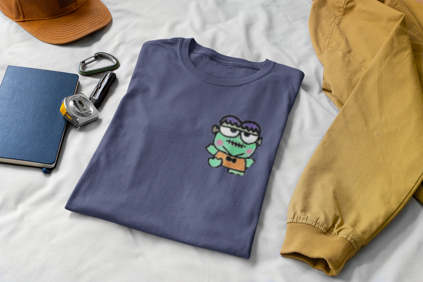 Blue V-Neck Keroppi &amp; Frankenstein T-Shirt 💚