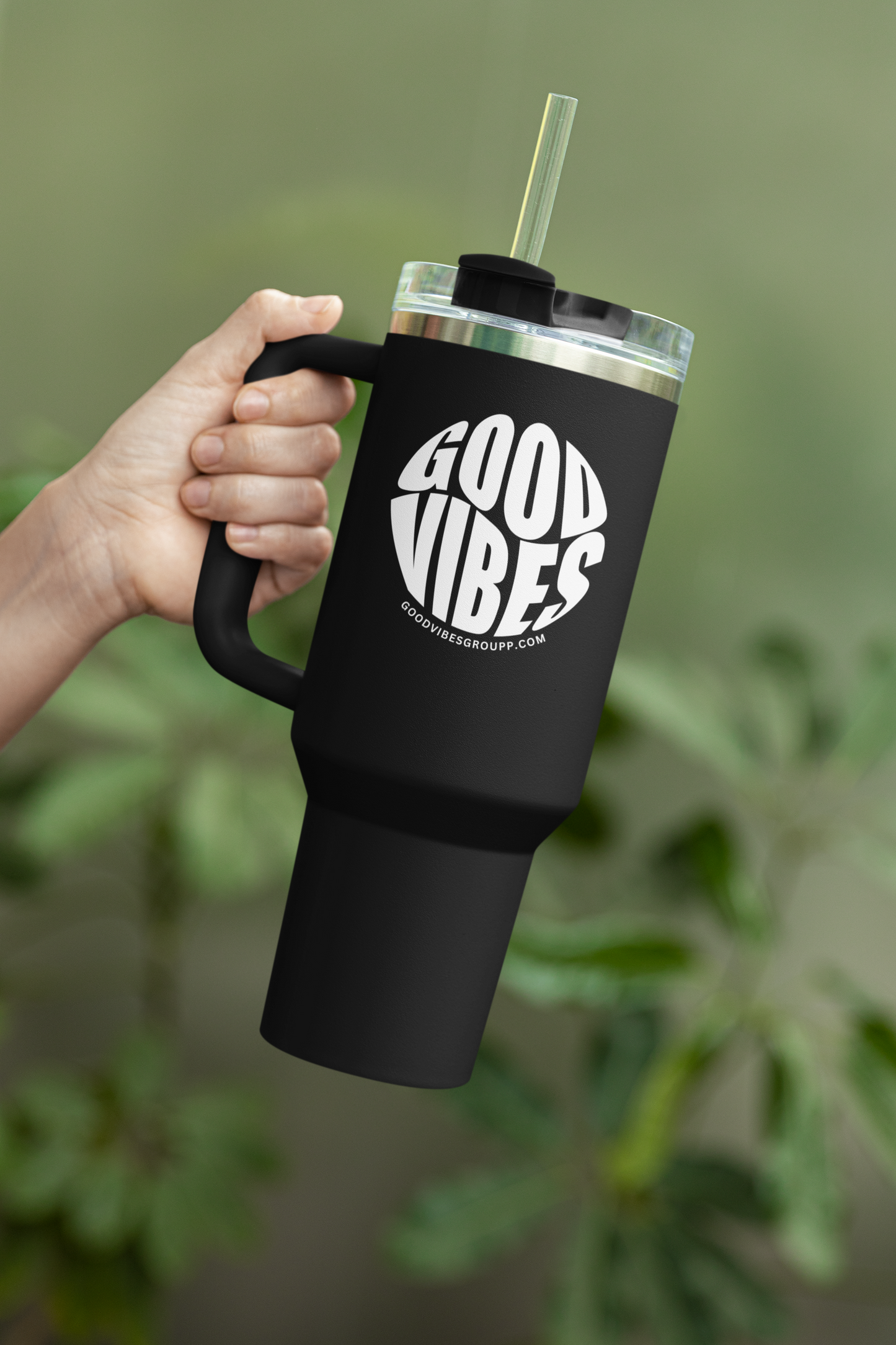 Good Vibes Stainless Steel Travel Mug 40oz with Handle