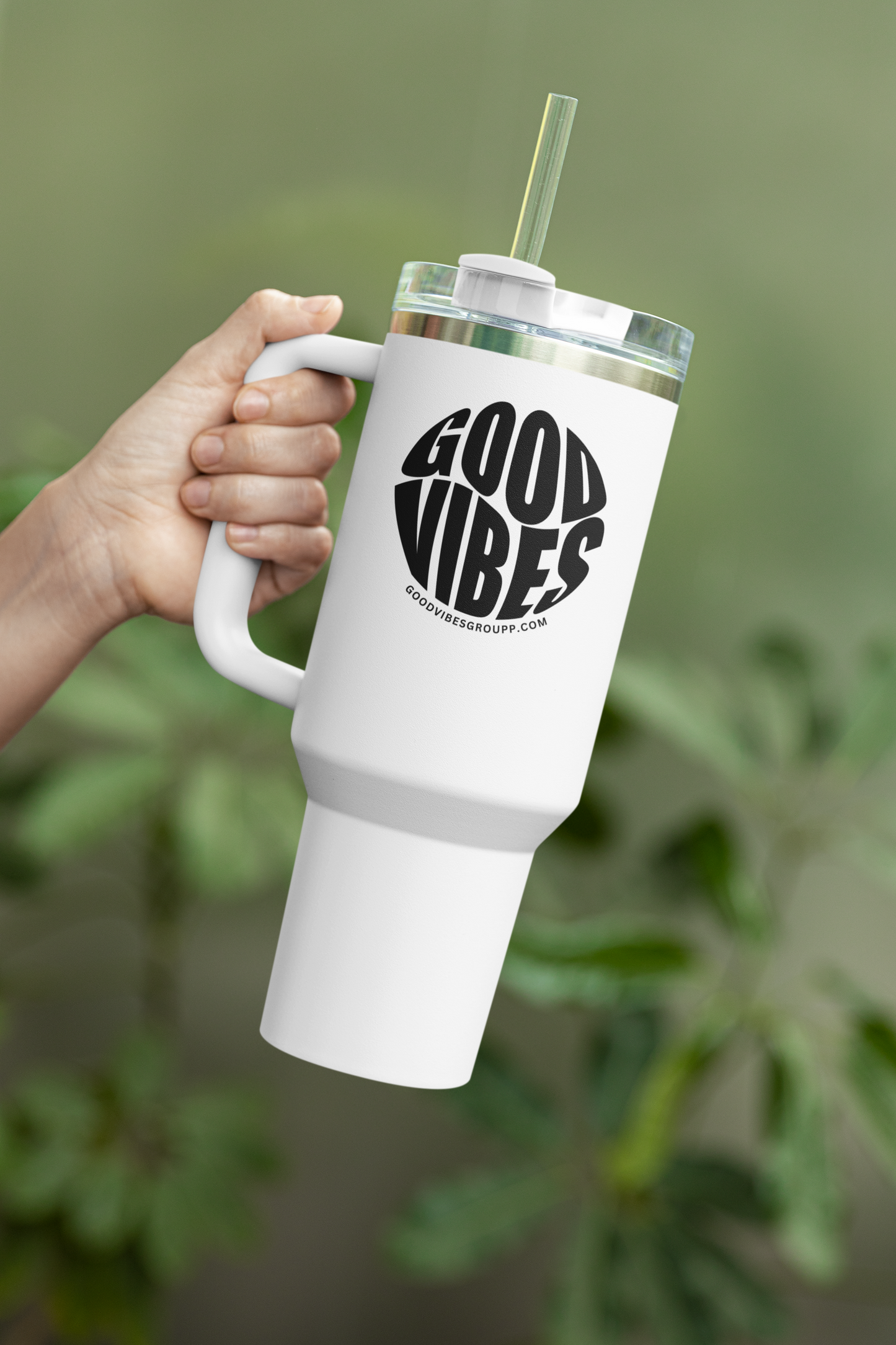 Good Vibes Stainless Steel Travel Mug 40oz with Handle