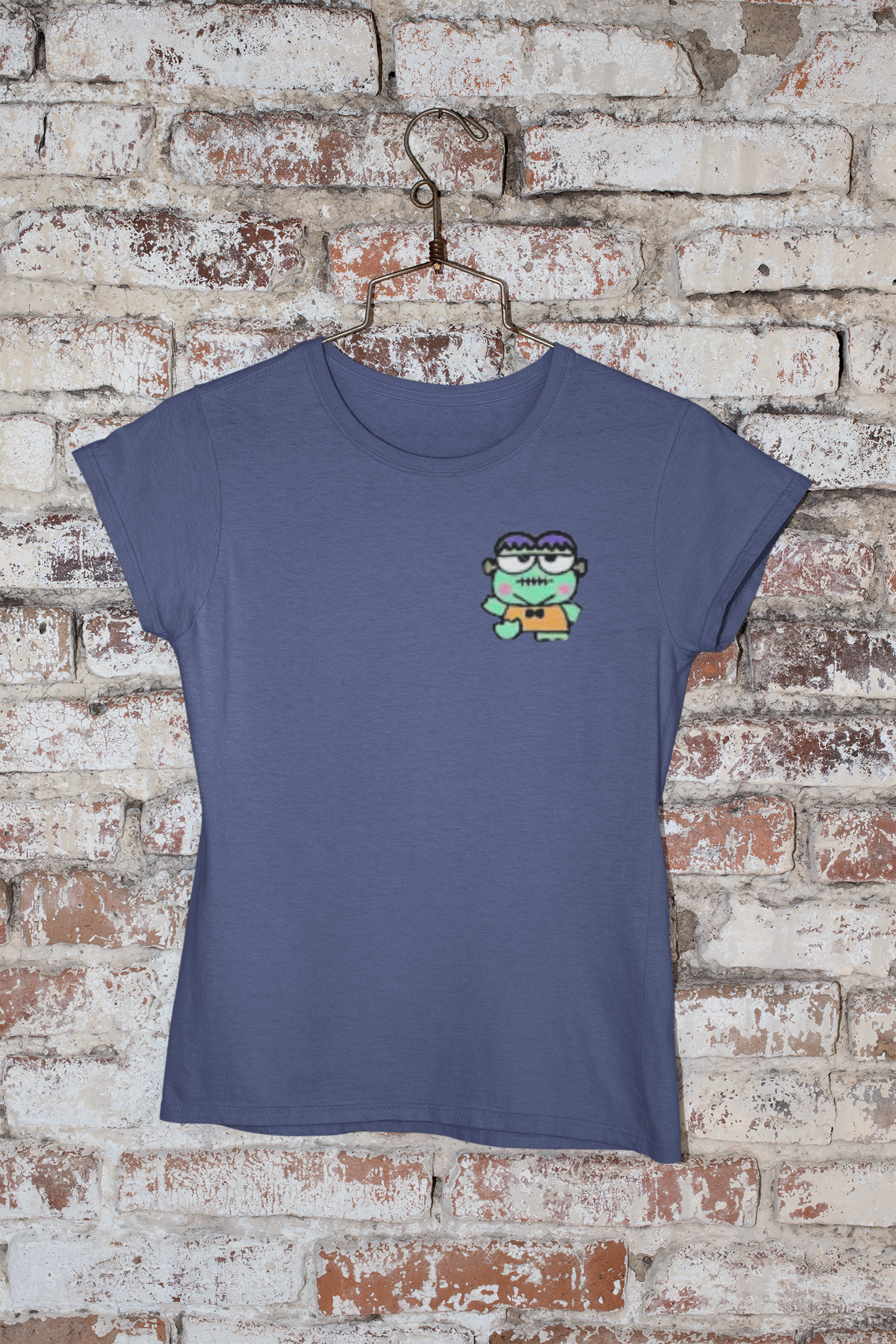 Blue V-Neck Keroppi &amp; Frankenstein T-Shirt 💚