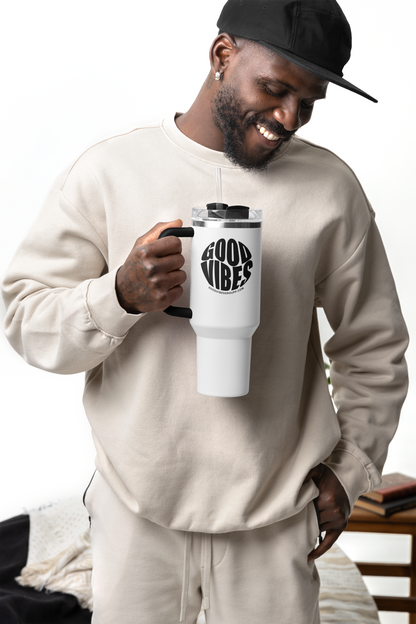 Good Vibes Stainless Steel Travel Mug 40oz with Handle